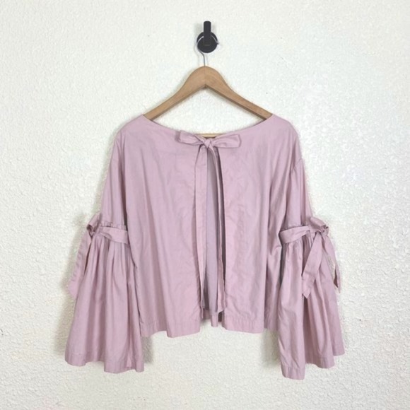 Free People So Obviously Yours Bell Sleeve Top Womens Small Blush Pink Cotton - Picture 8 of 13
